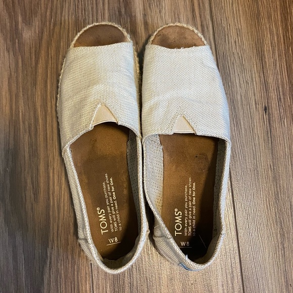Toms Alpagrata Open Toe Espadrilles Flat Canvas White Sz 8 Twine Sole - Picture 2 of 9